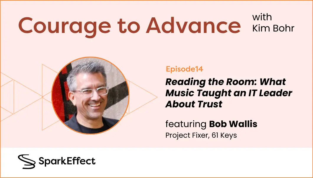 Bob Wallis, Fractional CIO, discussing trust and technology transformation on the Courage to Advance podcast with host Kim Bohr